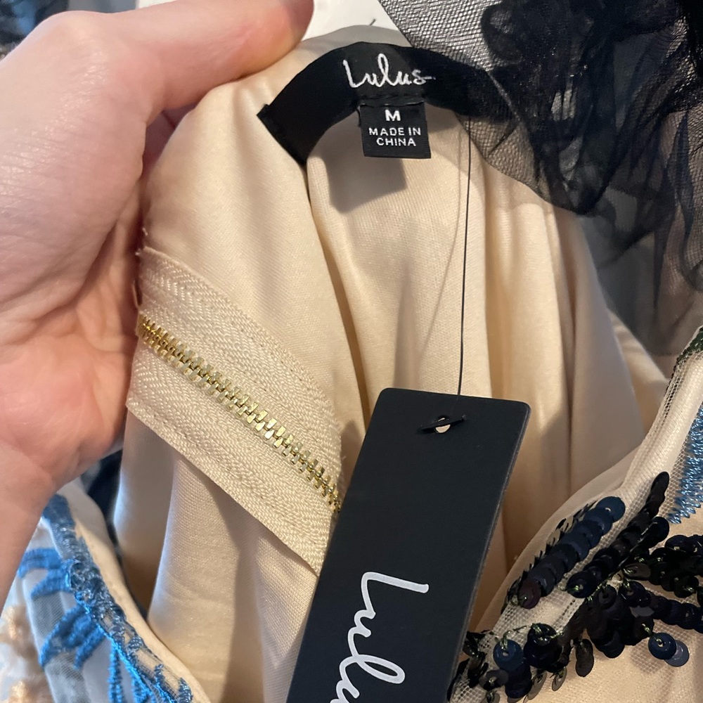 Lulus cream embroidered sequin dress
